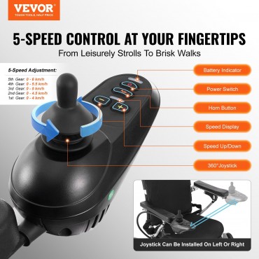 VEVOR Electric Wheelchair for Adults Seniors, 300 lbs Weight Capacity, 20 in Width Lightweight Foldable Motorized Power Wheelchairs, Long Range All Terrain Aluminum Alloy Chair, Adjustable Backrest