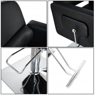 PVC Leather Cover Galvanized Square Plate With Footrest Reclining Barber Chair 300lbs Black HZ8897B N001